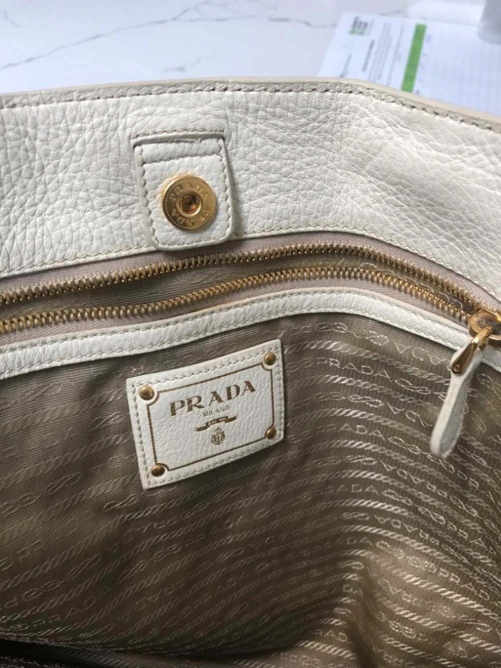Prada Off-White Leather Tote/Shopper